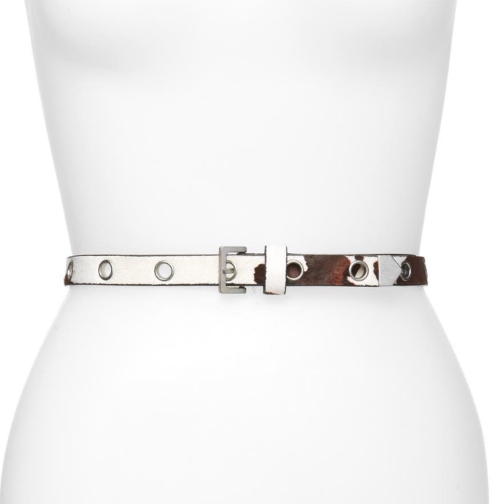 All Saints White and Brown Studded Leather Waist Belt